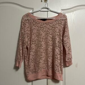 Y2K Pink Sheer Lace Crewneck Top